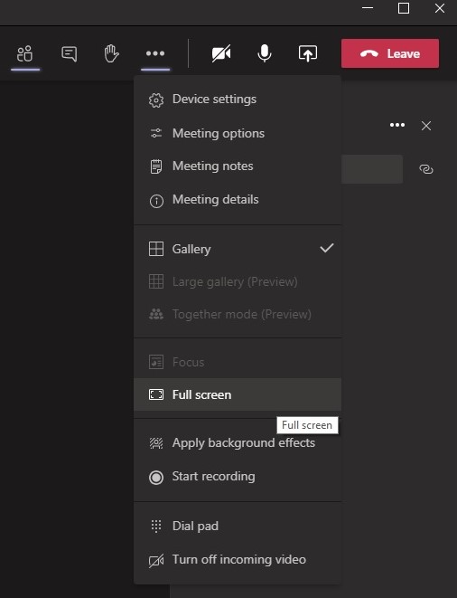 Fullscreen in Microsoft Teams