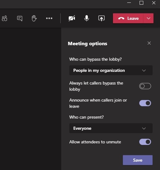 Meeting options in Microsoft Teams