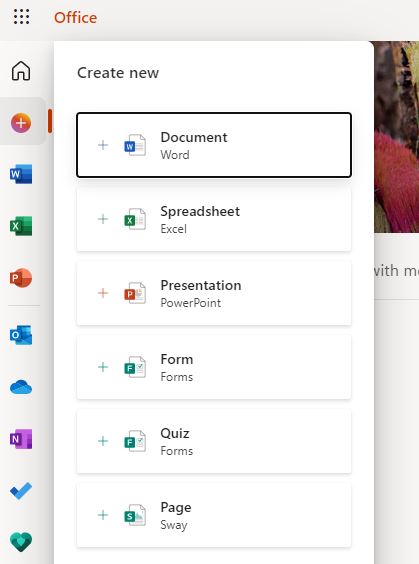 Create new document in office for web