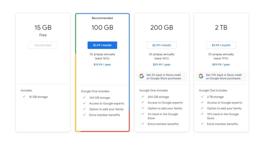 Google One Plans