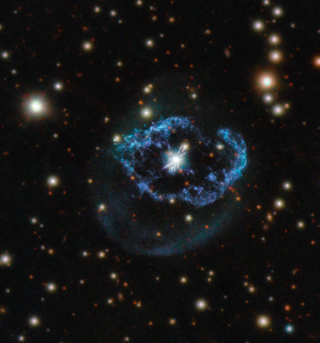 In the Cygnus constellation, also known as The Swan, around 5000 light-years from Earth, is a planetary nebula called Abell 78. "Although the core of the star has stopped burning hydrogen and helium, a thermonuclear runaway at its surface ejects material at high speeds. This ejecta shocks and sweeps up the material of the old nebula, producing the filaments and irregular shell around the central star," according to NASA.