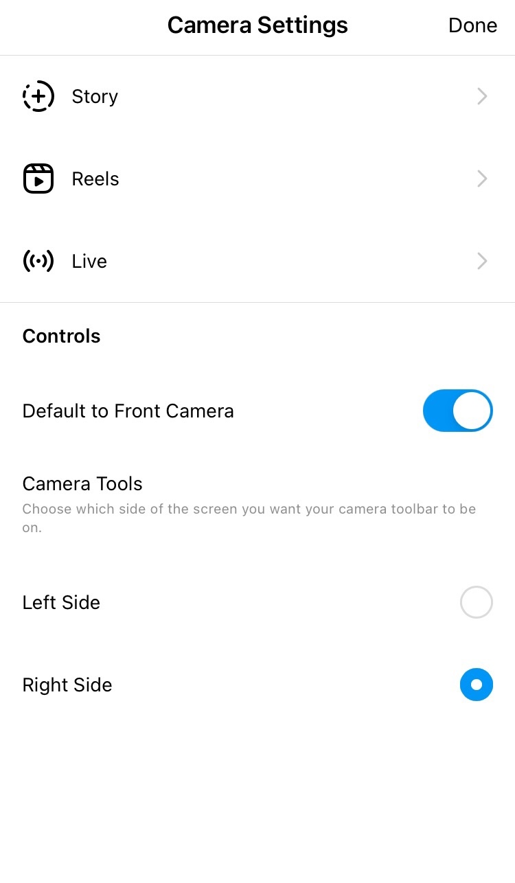 Screenshot of Instagram Story settings