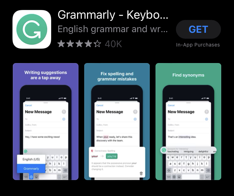 App store description of the Grammarly keyboard.