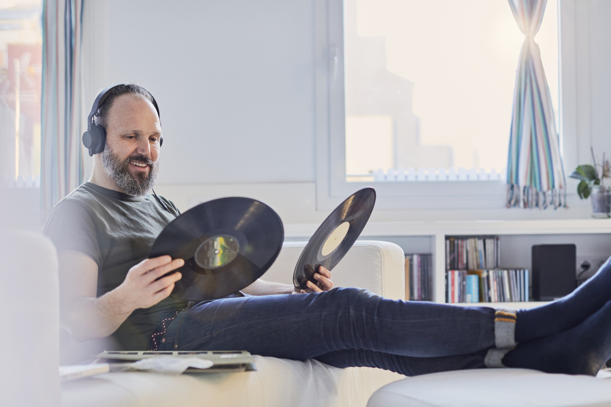 Man enjoying his vinyl records