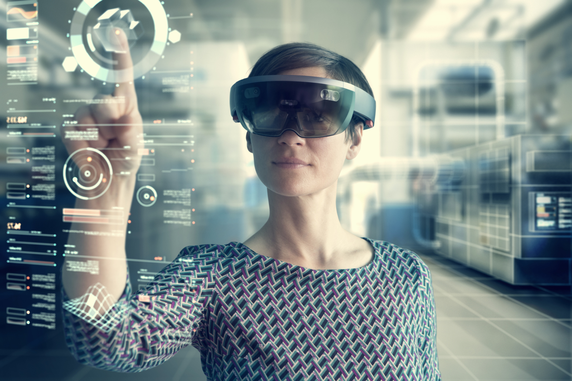 Woman using mixed reality goggles