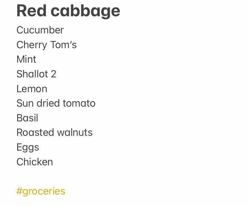 list of ingredients and #groceries hashtag