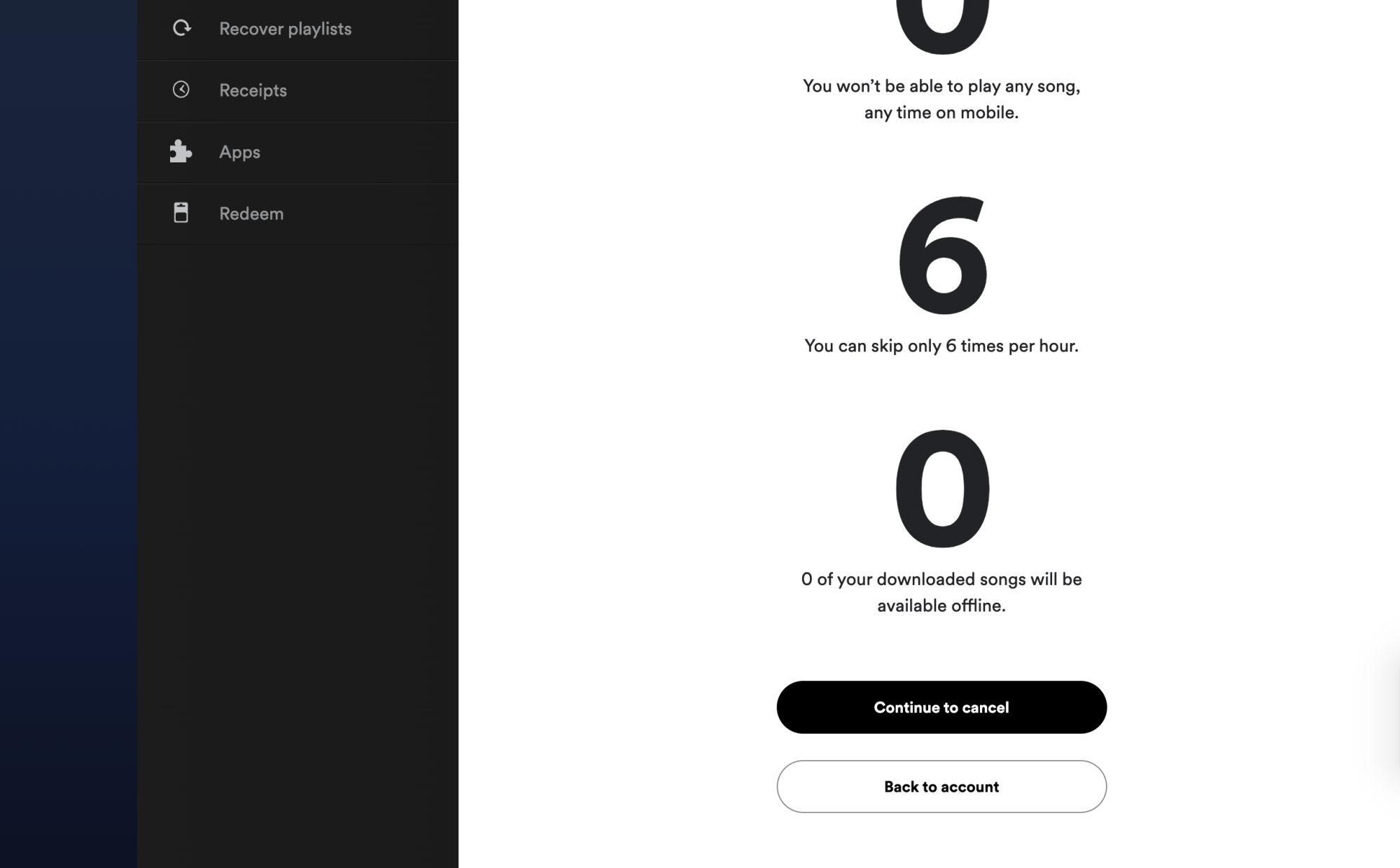 Screenshot of a web page detailing the drawbacks of Spotify Free.