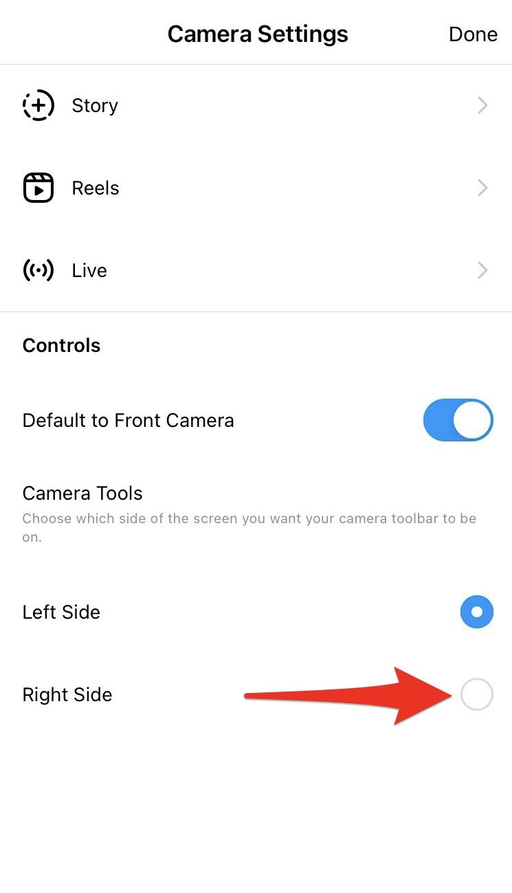 Screenshot of Instagram Story settings