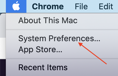 arrow pointing to system preferences button