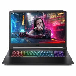 Acer Nitro 5 gaming laptop with video game playing on screen.