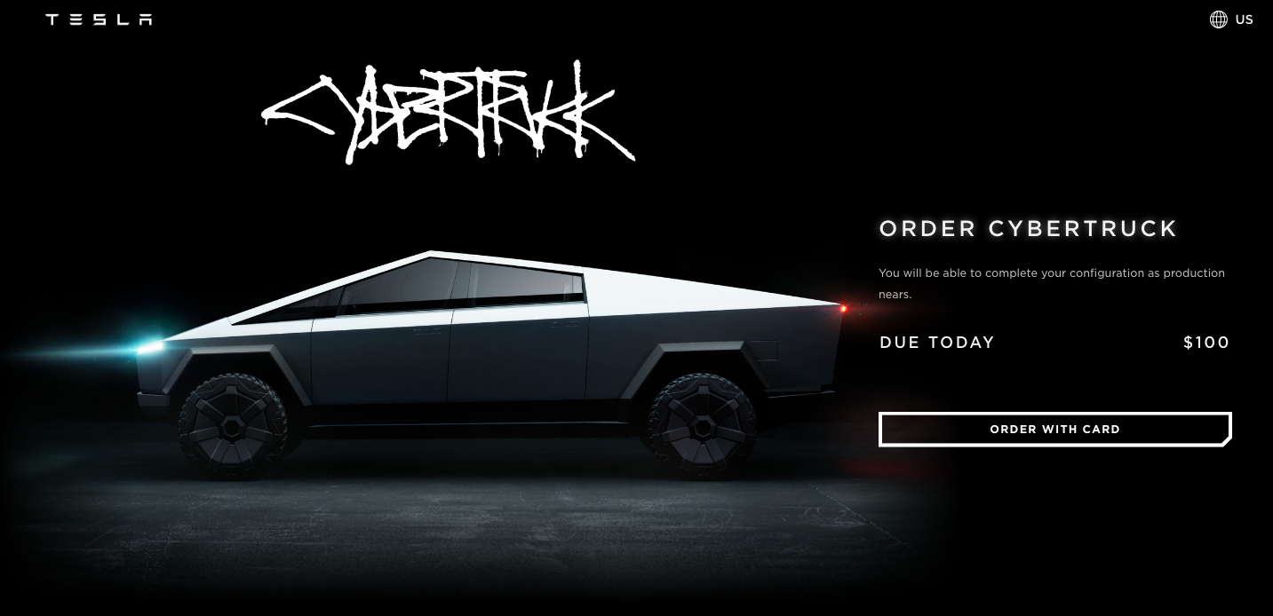 A screenshot of the Tesla Cybertruck website.