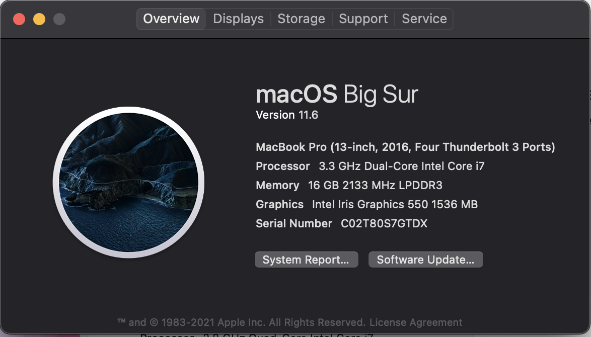 MacOS information window