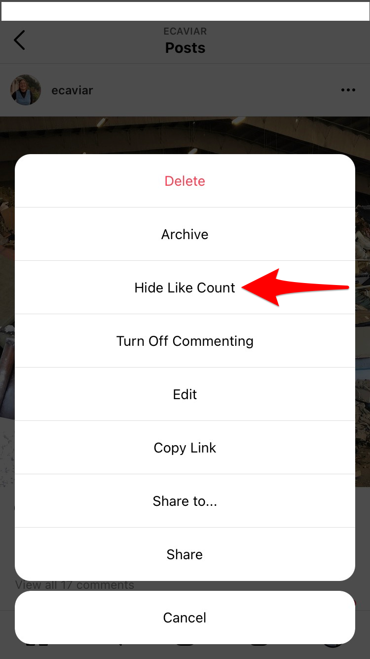 screenshot of instagram app settings