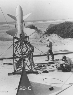 a research rocket launching from Wallops Island in 1945