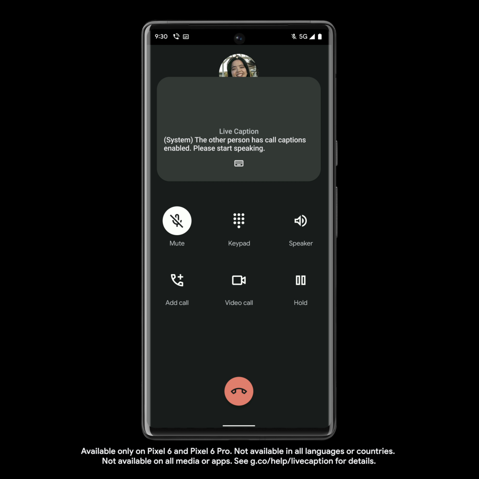 A Google Pixel call with Live Captions transcribing the caller's voice. 