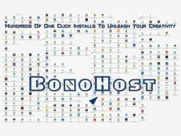 Many small icons in background with Bonohost text overlaid on it