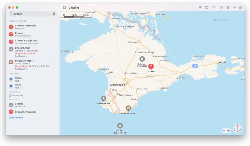 Apple Maps now marks Crimea as part of Ukraine outside Russia