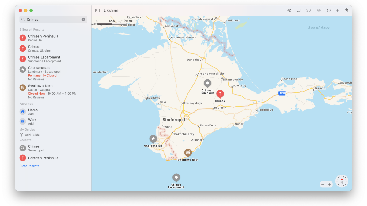 Apple Maps now marks Crimea as part of Ukraine outside Russia