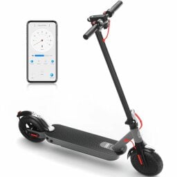 Black scooter with app on phone screen