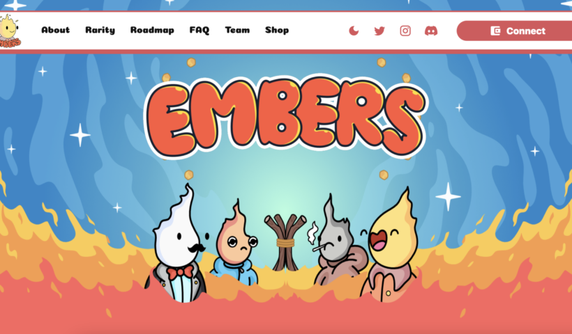 Screenshot of the Embers NFT website.