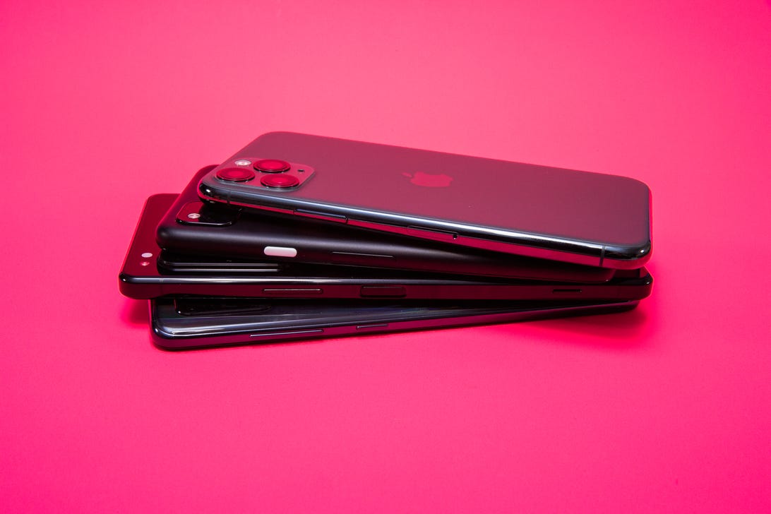 stack of phones