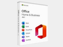 White box of Microsoft Office Home and Business with included apps listed