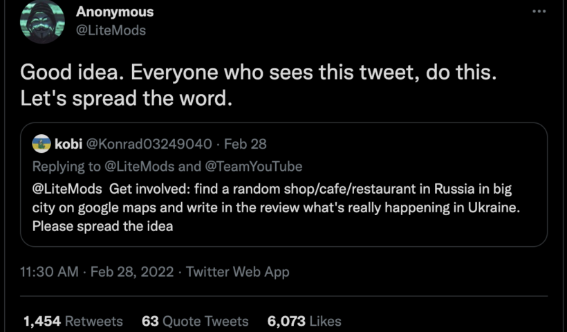 Screenshot of retweet by Anonymous of original idea to post reviews