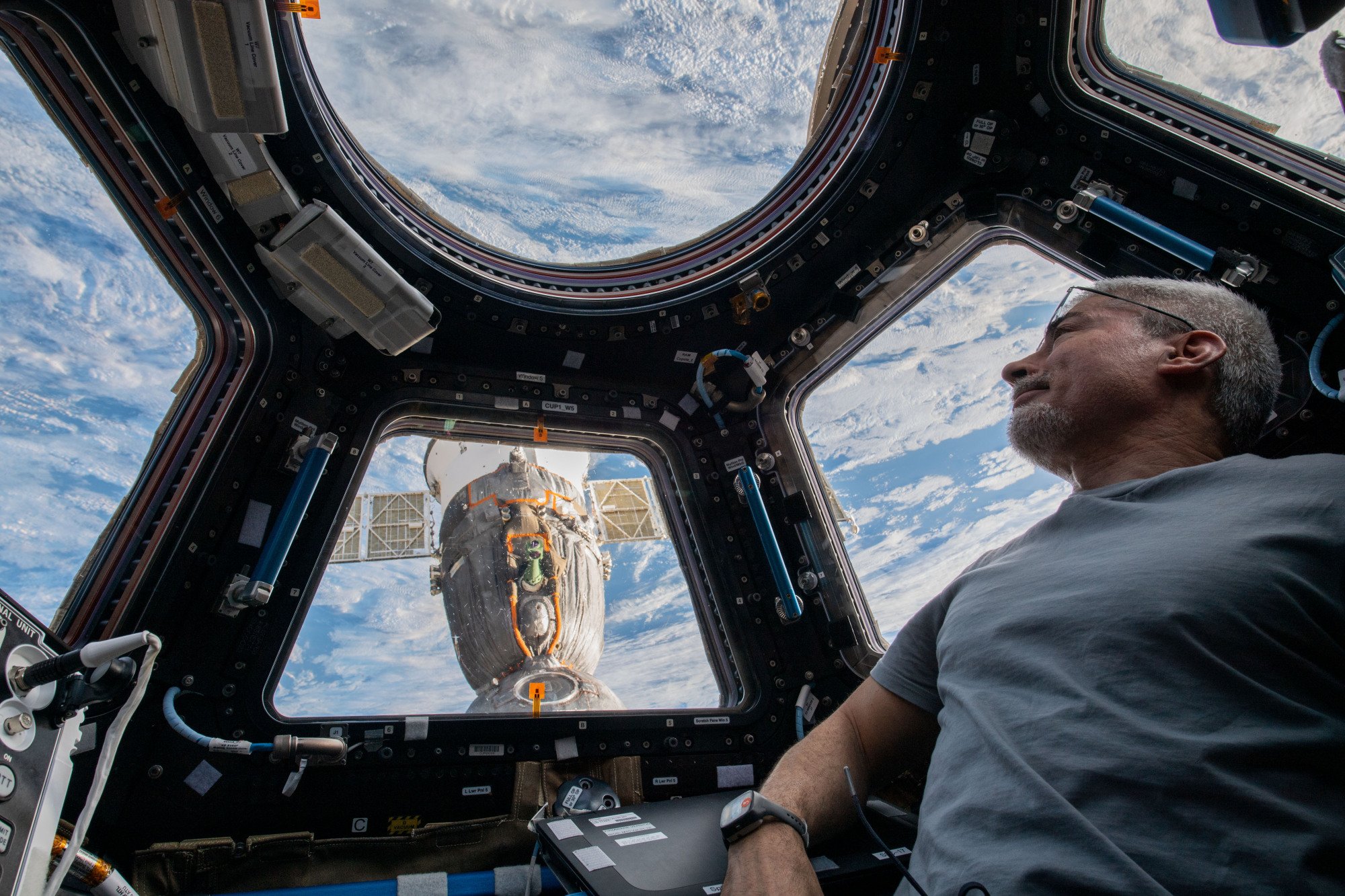 Astronaut Mark Vande Hei admiring an Earth view