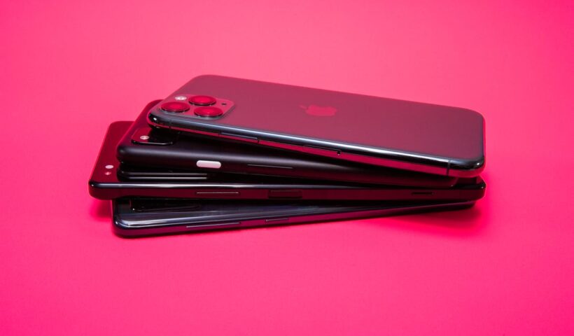 stack of phones