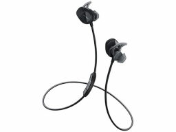 Black earbuds connected by wire