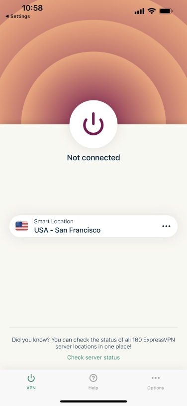 A VPN app showing 