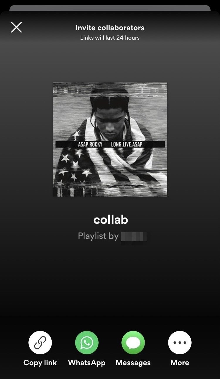 Screenshot of the sharing options on a Spotify playlist. 