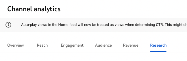 YouTube Studio Analytics page