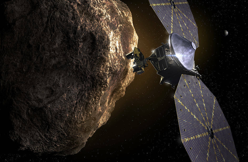 the Lucy spacecraft passing an asteroid