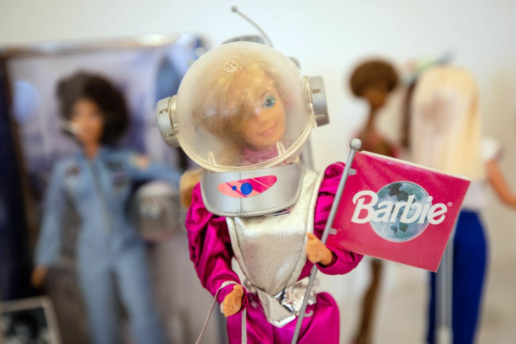 Barbie wearing a 1980s astronaut outfit