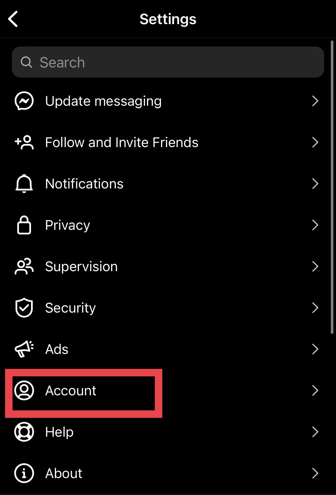 Instagram account settings