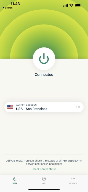 A VPN app showing 