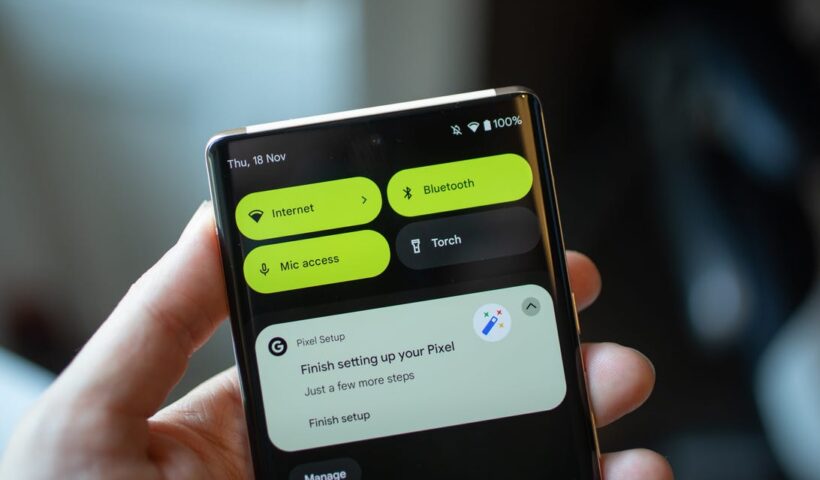 Close-up of the quick access tasks on an Android phone