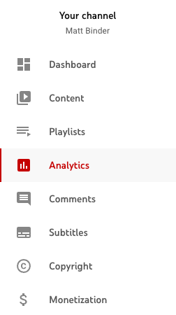 YouTube Studio dashboard sidebar