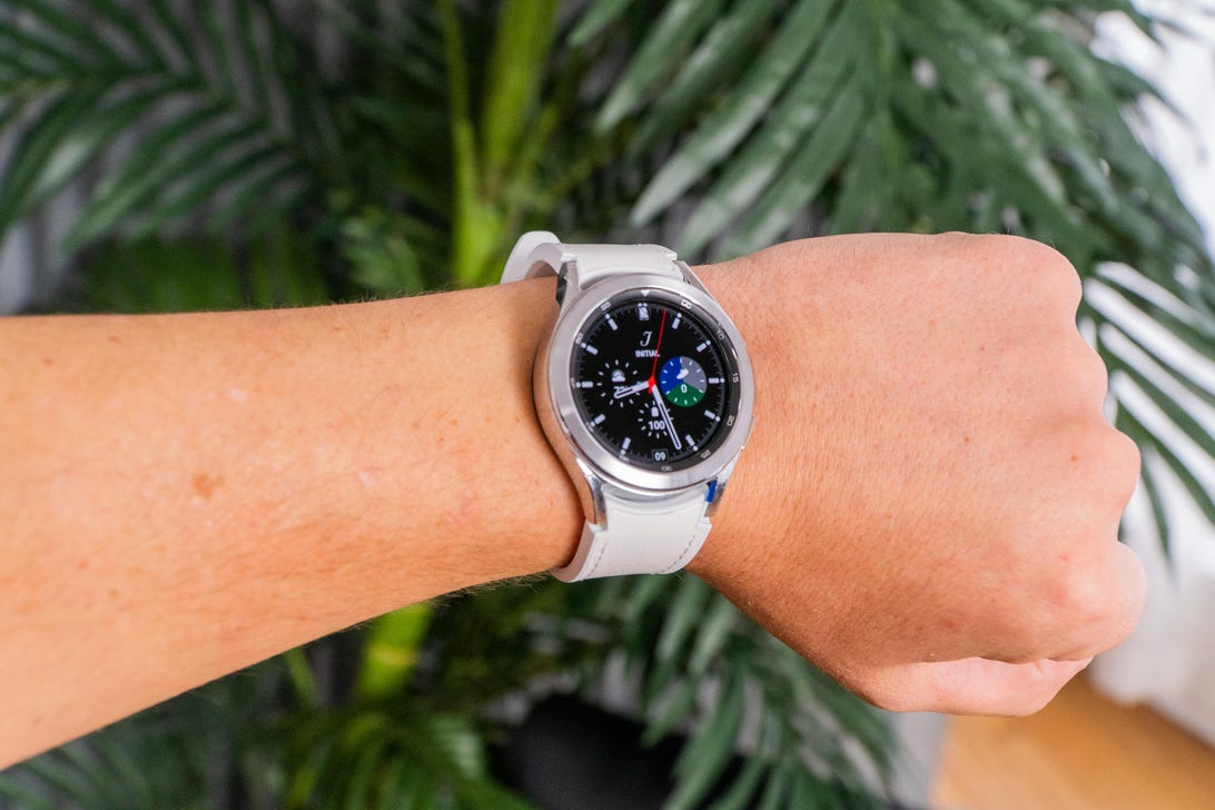 The Samsung Galaxy Watch 4 Classic on a person's left wrist