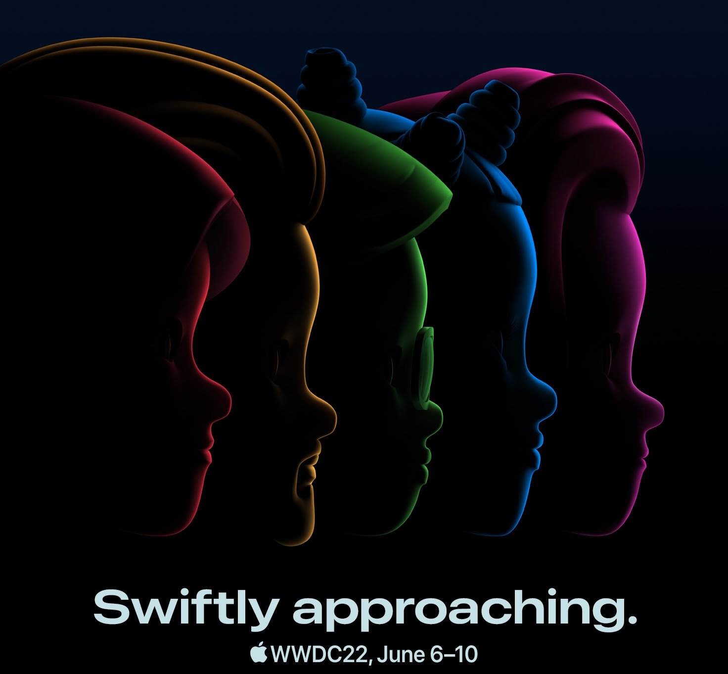 Apple WWDC 2022 invite: Memojis depicted in profile with text