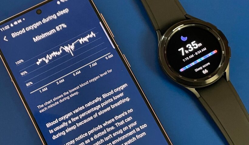A Galaxy Watch 4 with a phone running the app