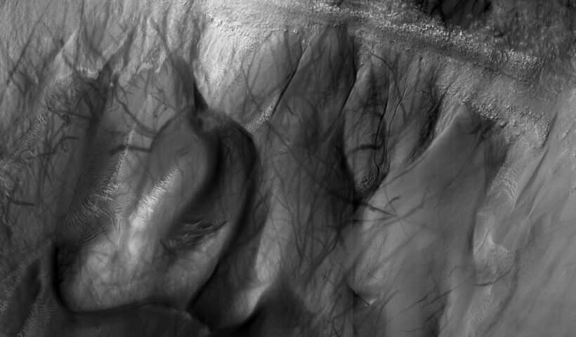 dust devil tracks inside a Mars crater