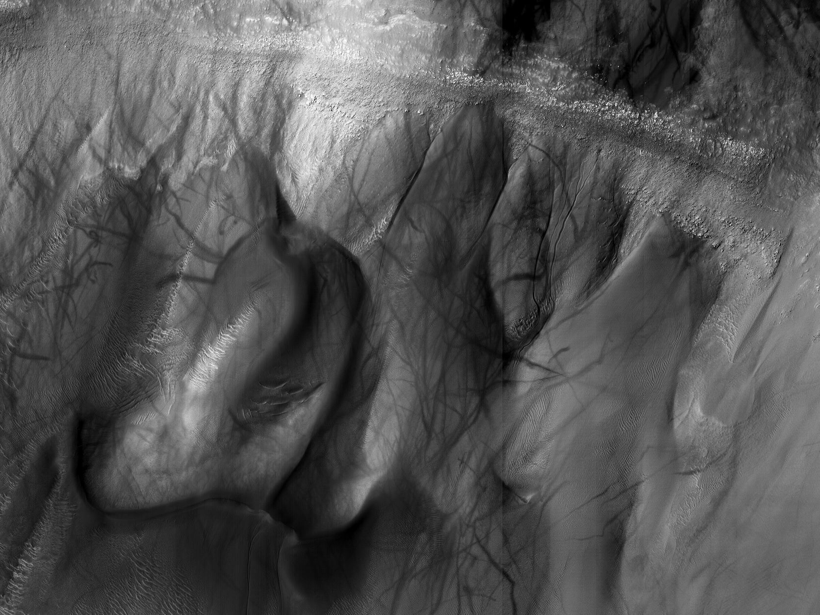 dust devil tracks inside a Mars crater