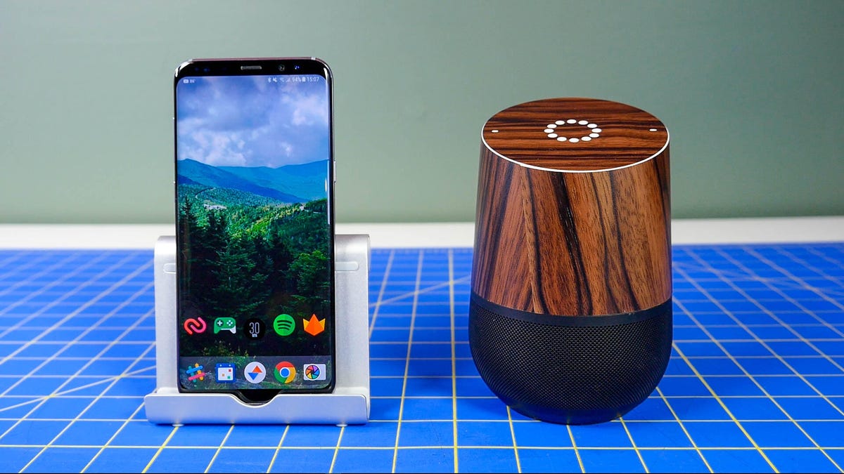 android phone next to a google home