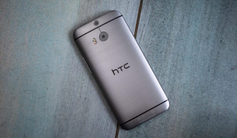 The back of an HTC M8 phone