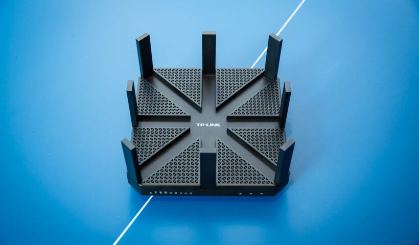 tp link router on a blue background