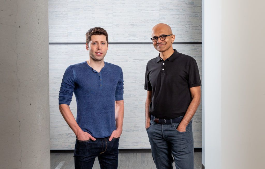 OpenAI CEO Sam Altman, left, and Microsoft CEO Satya Nadella in 2019